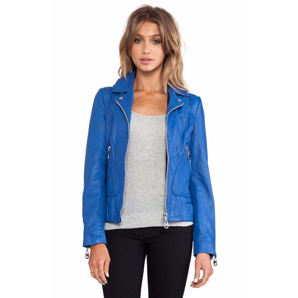 Doma Electric Blue Leather Jacket with Detachable Hood ALT ASO Clary Fray - Picture 2 of 14